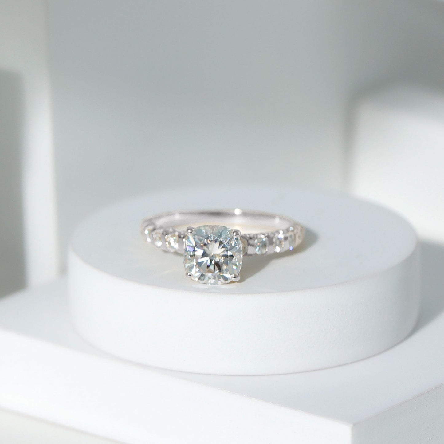3 Carat IGI Certified Lab Grown Diamond Cushion Cut Engagement Ring with Side Stones