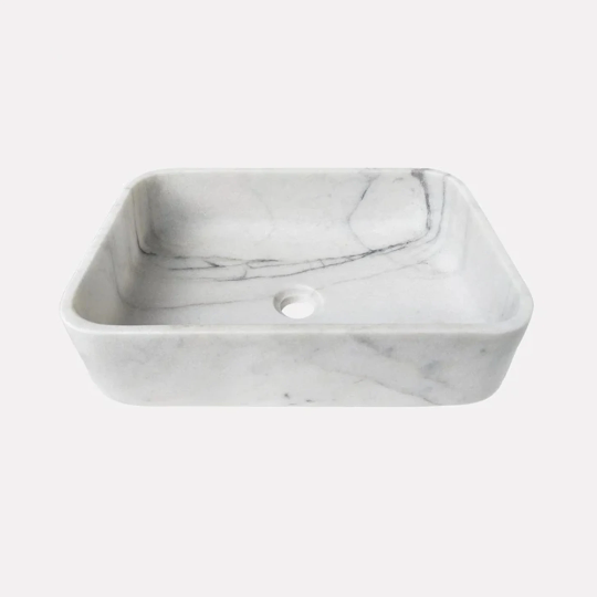 Turkish Handcrafted White Calacatta Marble Rectangular Vessel Sink Polished 12x18x6
