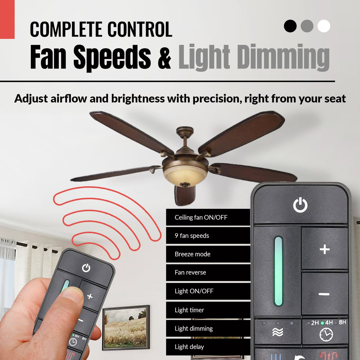 Anderic Substitute for TR198A / KUJCE10308 Ceiling Fan Remote Control | RF | DC FANS | Learn Button - KUJCE10308 [RR7225T]