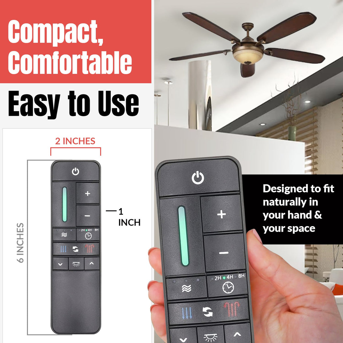 Anderic Substitute for TR198A / KUJCE10308 Ceiling Fan Remote Control | RF | DC FANS | Learn Button - KUJCE10308 [RR7225T]