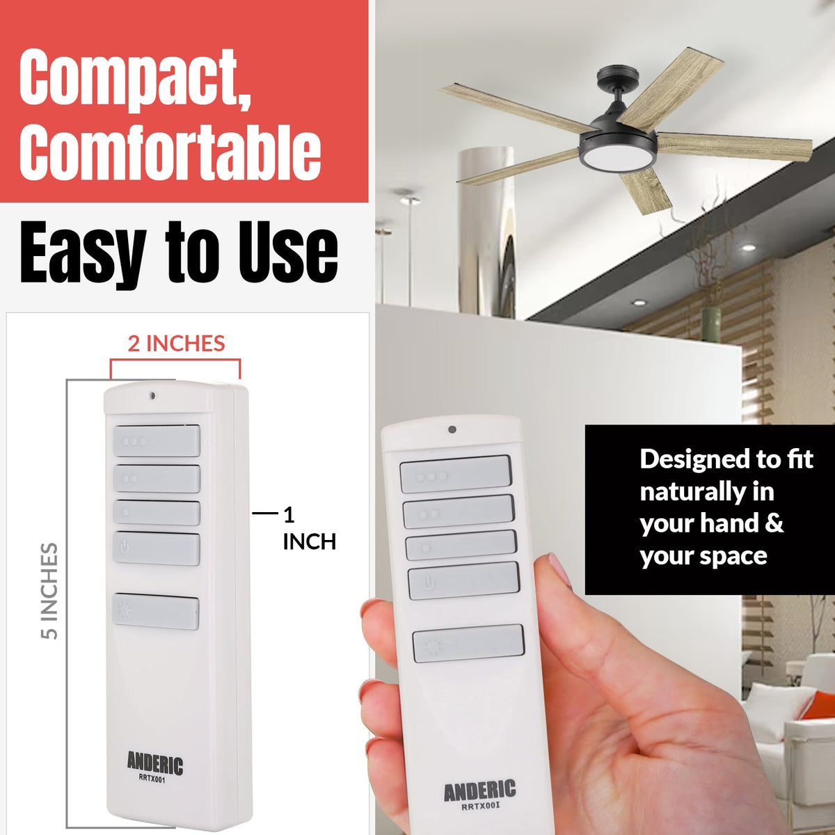 Anderic RRTX00I Ceiling Fan Remote Control for Harbor Breeze | A25-TX00I / TR258A / KUJCE10512