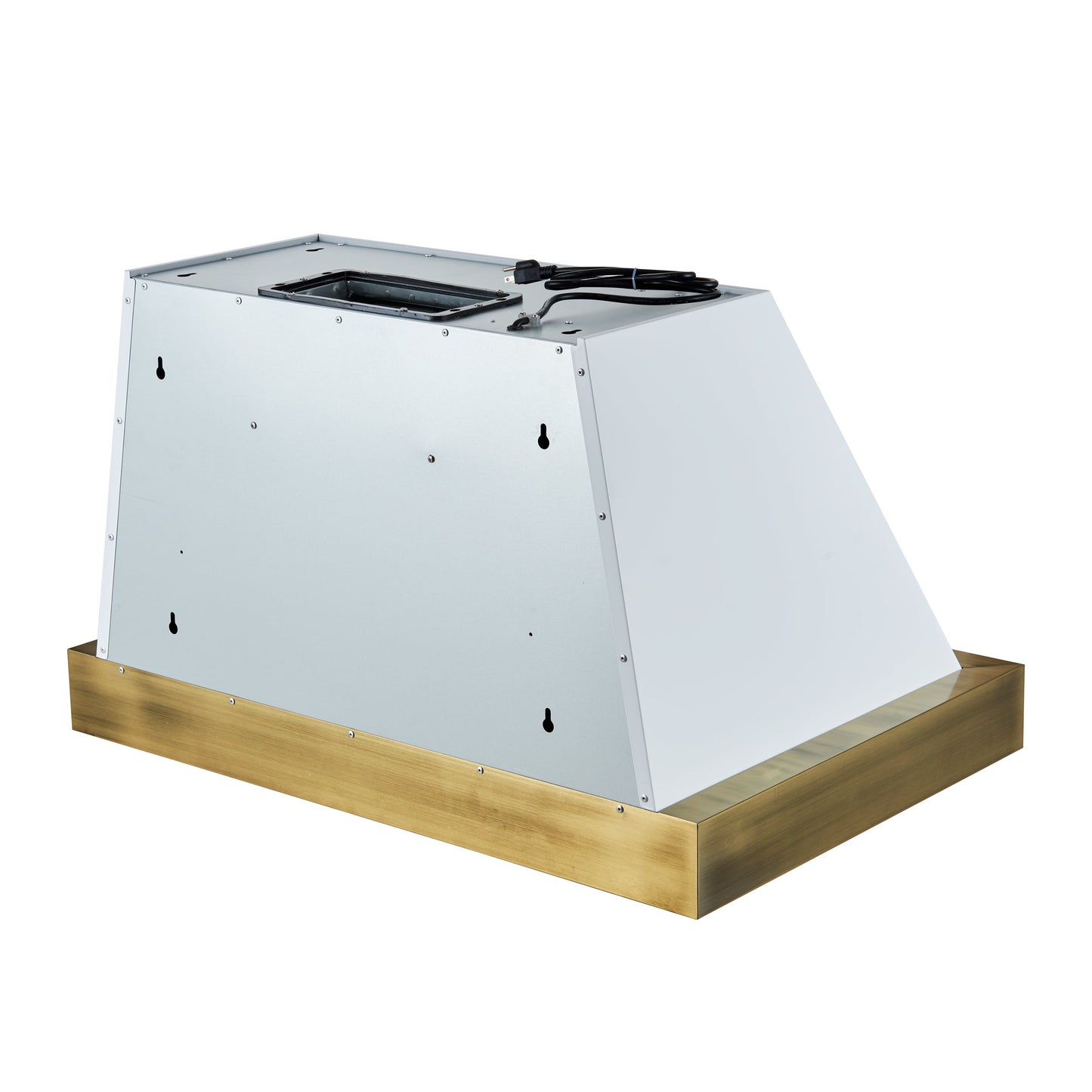 Forno Vittorio 36-Inch Wall Mount Range Hood, White with Antique Brass Trim, 424 CFM Airflow, Dishwasher-Safe Baffle Filters, Remote Control, 3-Speed Fan, Bright LED Lighting.