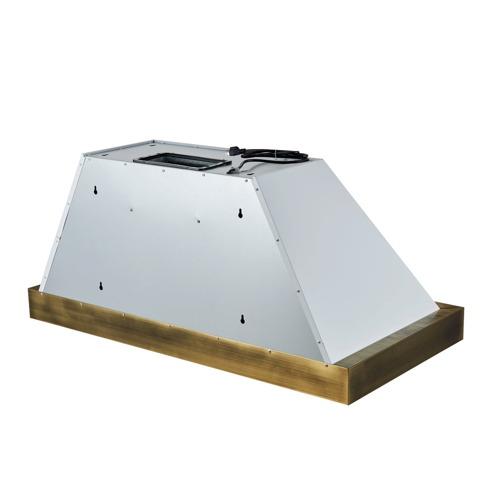 Forno Vittorio 48-Inch Wall Mount Range Hood, White with Antique Brass Trim, 424 CFM Airflow, Dishwasher-Safe Baffle Filters, Remote Control, 3-Speed Fan, Bright LED Lighting