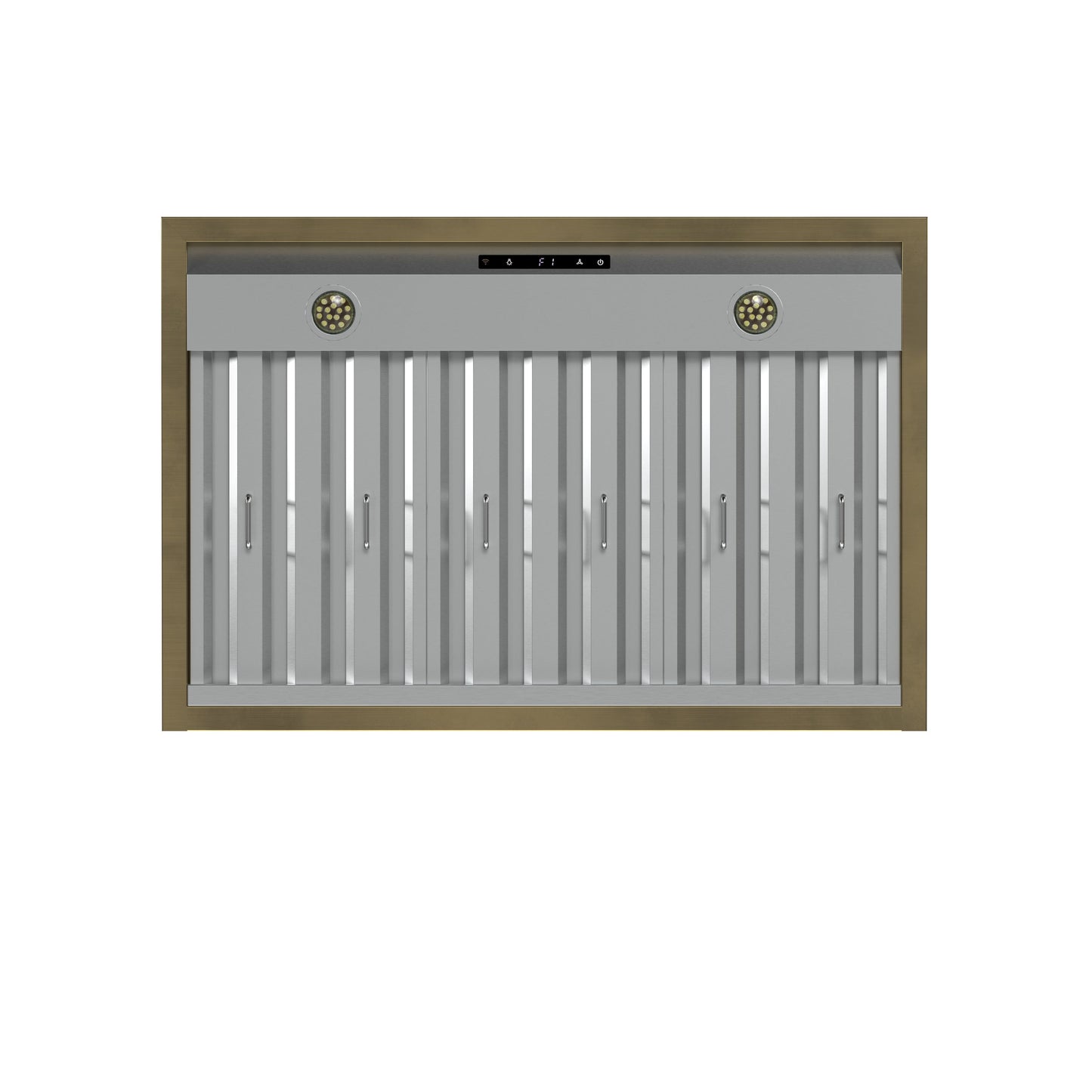 Forno Vittorio 36-Inch Wall Mount Range Hood, White with Antique Brass Trim, 424 CFM Airflow, Dishwasher-Safe Baffle Filters, Remote Control, 3-Speed Fan, Bright LED Lighting.