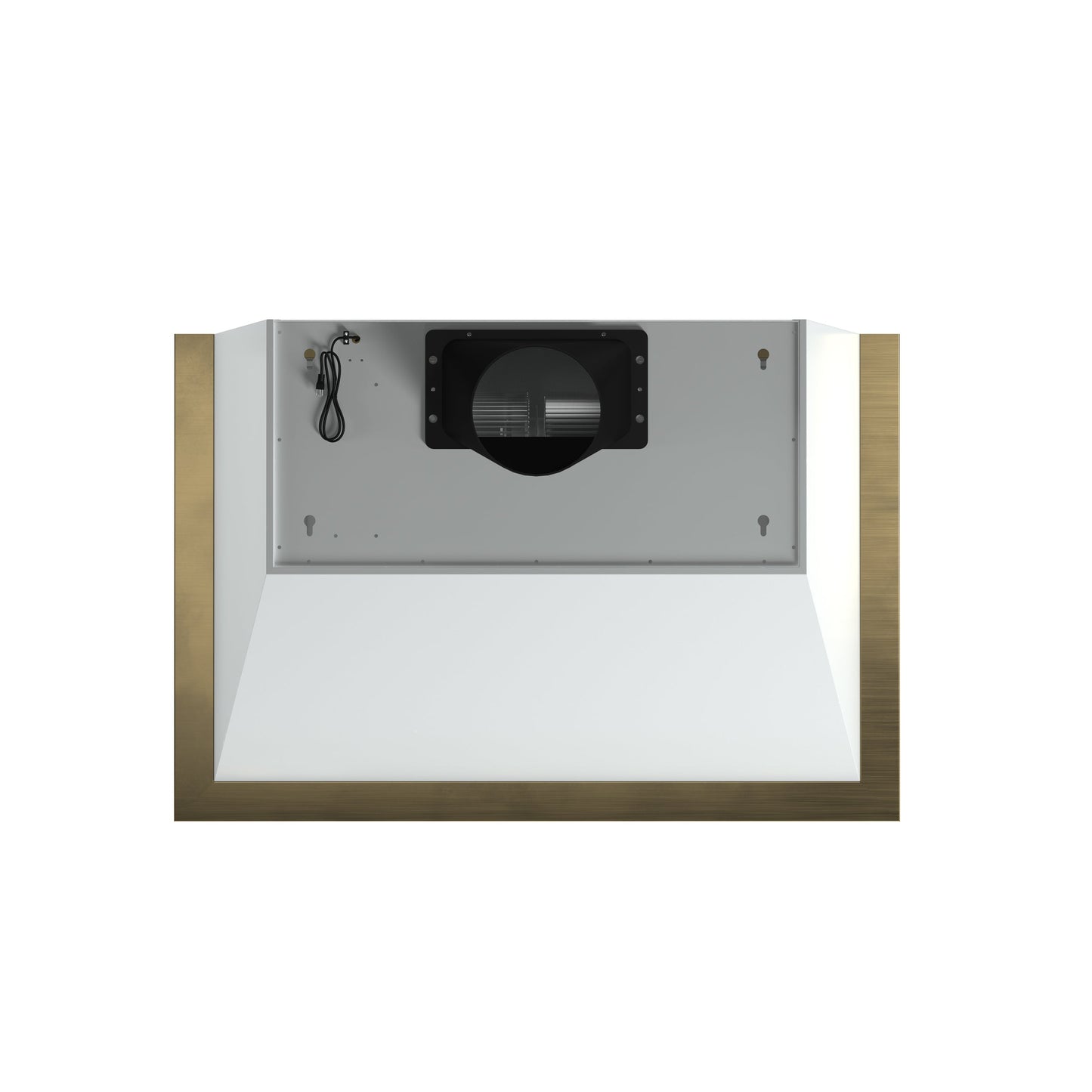 Forno Vittorio 36-Inch Wall Mount Range Hood, White with Antique Brass Trim, 424 CFM Airflow, Dishwasher-Safe Baffle Filters, Remote Control, 3-Speed Fan, Bright LED Lighting.