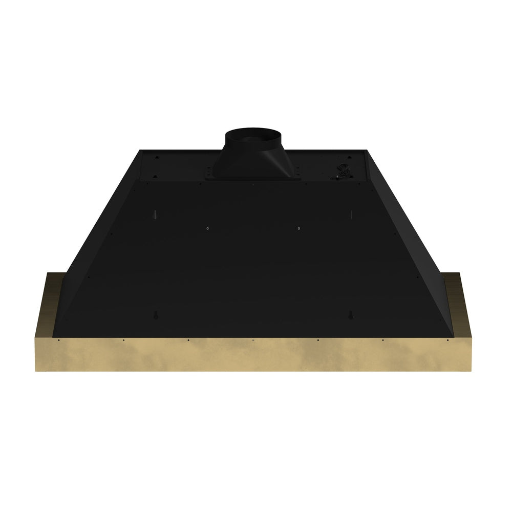 Forno Vittorio 48-Inch Wall Mount Range Hood, Black with Antique Brass Trim, 424 CFM Airflow, Dishwasher-Safe Baffle Filters, Remote Control, 3-Speed Fan, Bright LED Lighting.
