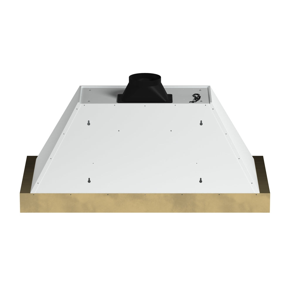 Forno Vittorio 48-Inch Wall Mount Range Hood, White with Antique Brass Trim, 424 CFM Airflow, Dishwasher-Safe Baffle Filters, Remote Control, 3-Speed Fan, Bright LED Lighting