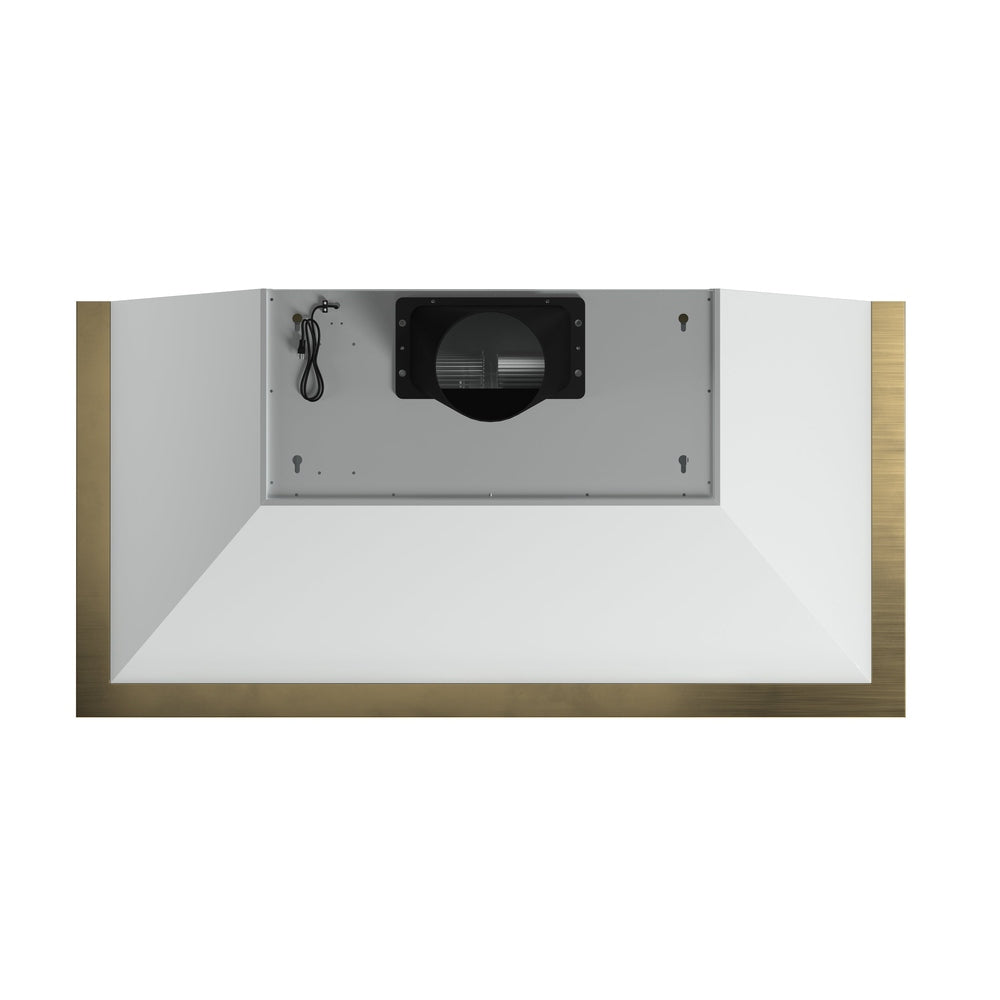 Forno Vittorio 48-Inch Wall Mount Range Hood, White with Antique Brass Trim, 424 CFM Airflow, Dishwasher-Safe Baffle Filters, Remote Control, 3-Speed Fan, Bright LED Lighting