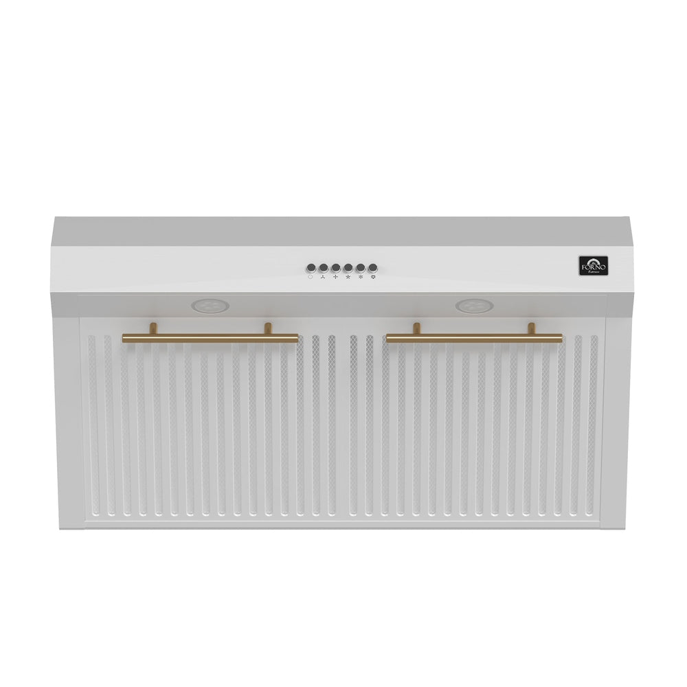 Forno Bari Espresso 30-Inch Under Cabinet Range Hood, White, 600 CFM, LED Lighting, Dishwasher-Safe Baffle Filters, 3-Speed Fan Control
