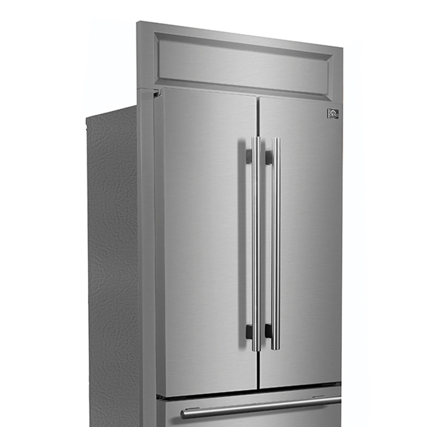 Forno Gallipoli 30-Inch French Door Refrigerator, 17.5 cu.ft Capacity, Modern Decorative Grill, 34-Inch Width, Stainless Steel, No Frost Technology, Energy Efficient