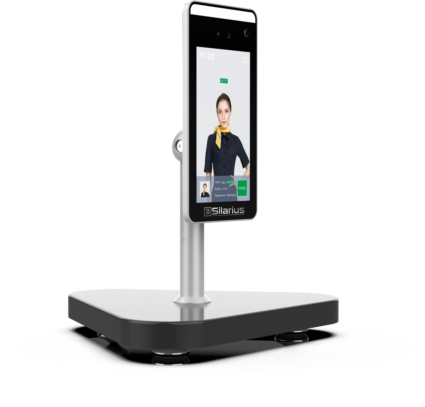 Silarius SIL-FRTEMP 7" Facial Time Attendance Access Control Terminal with Temperature Testing + Face Recognition and Mask Detection (Table Stand Included) NDAA Compliant