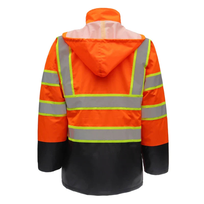 Hi-Vis Class 3 2-Tone Reflective Parka Jacket with Hood and Front Pockets