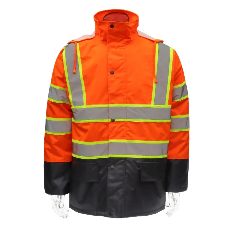 Hi-Vis Class 3 2-Tone Reflective Parka Jacket with Hood and Front Pockets