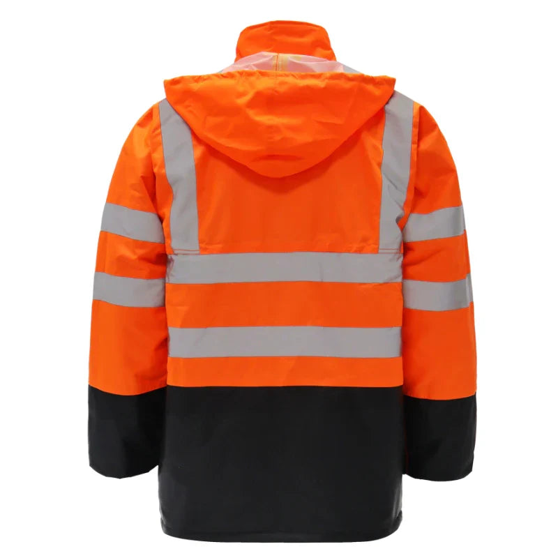 Hi-Vis Class 3 Reflective Parka Jacket with Hood and Front Pockets