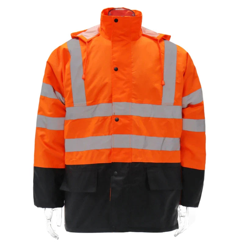 Hi-Vis Class 3 Reflective Parka Jacket with Hood and Front Pockets