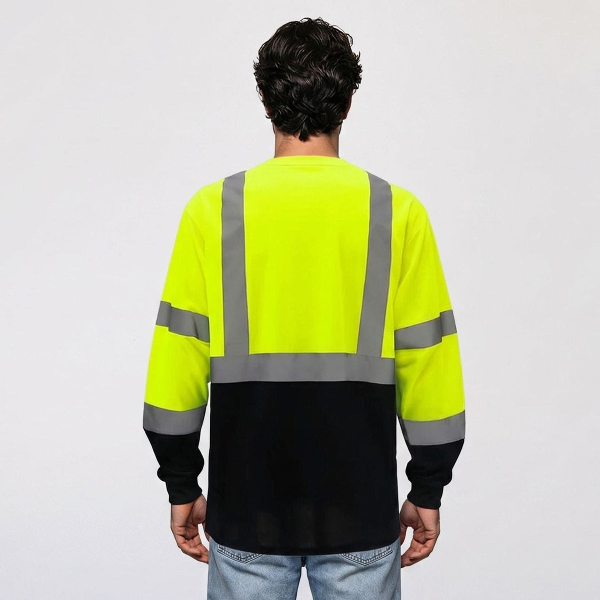High Visibility Safety Color Block Long Sleeve T-Shirt with Front Pocket – Reflective Workwear for Enhanced Safety
