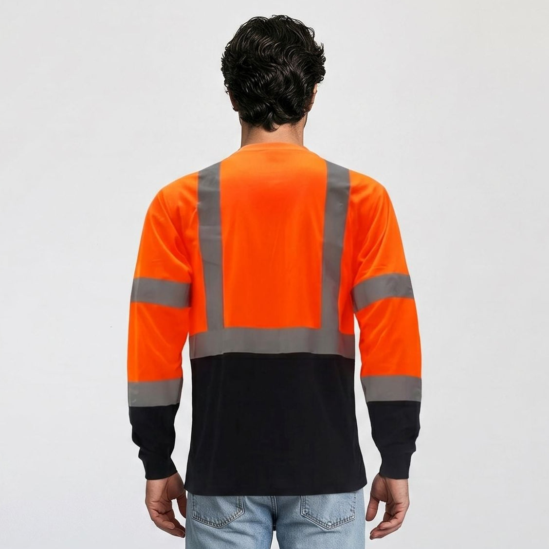 High Visibility Safety Color Block Long Sleeve T-Shirt with Front Pocket – Reflective Workwear for Enhanced Safety