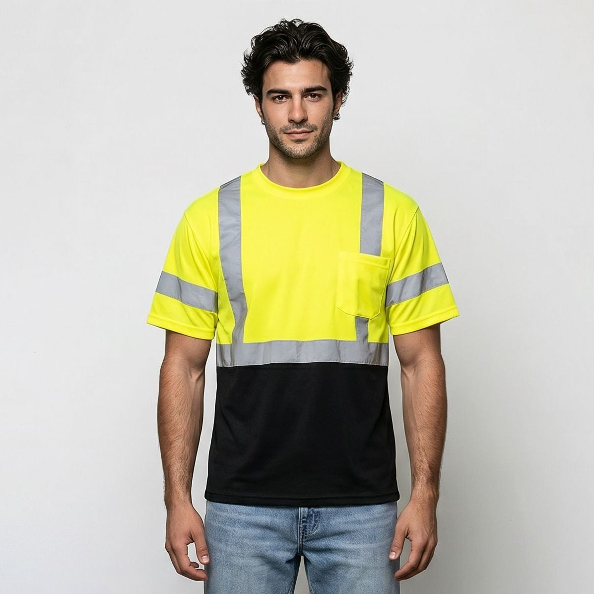 High Visibility Safety Color Block T-Shirt with Front Pocket – Reflective Unisex Workwear