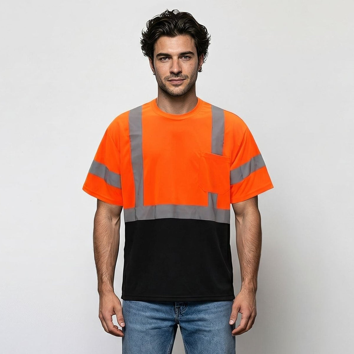 High Visibility Safety Color Block T-Shirt with Front Pocket – Reflective Unisex Workwear