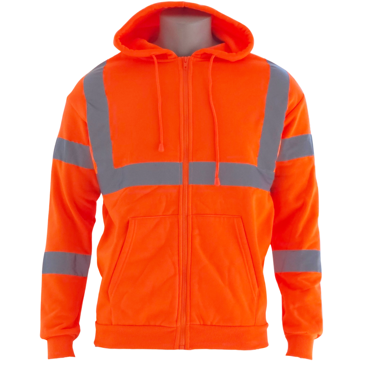 Hi-Vis Class 3 Zip-Up Hoodie with Pockets – Single Reflective Tape