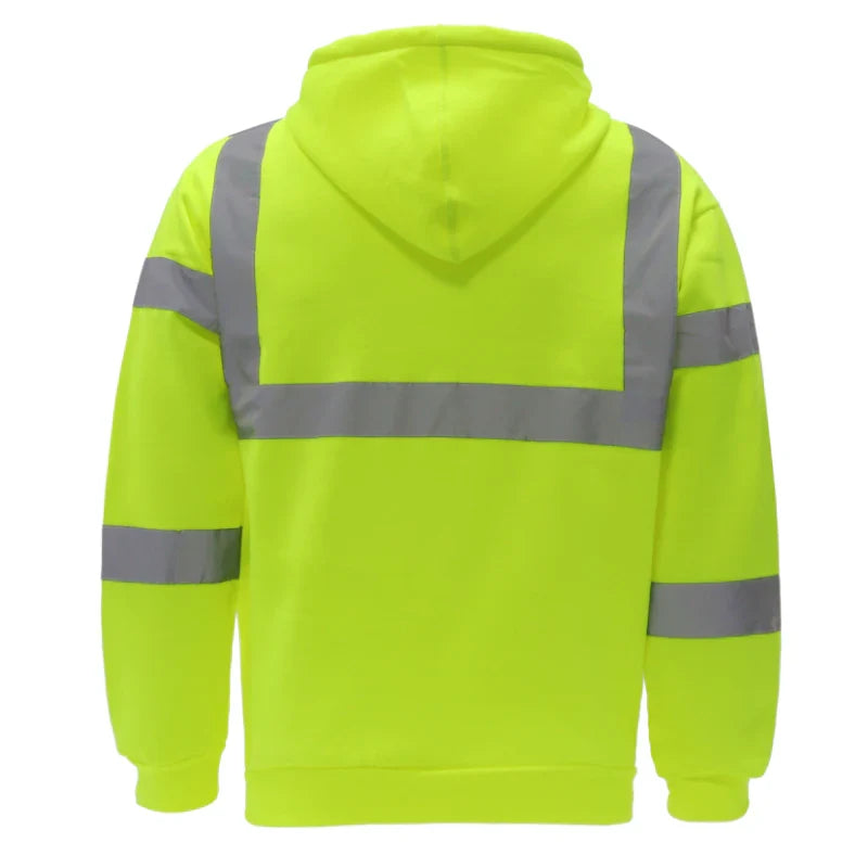 Hi-Vis Class 3 Zip-Up Hoodie with Pockets – Single Reflective Tape
