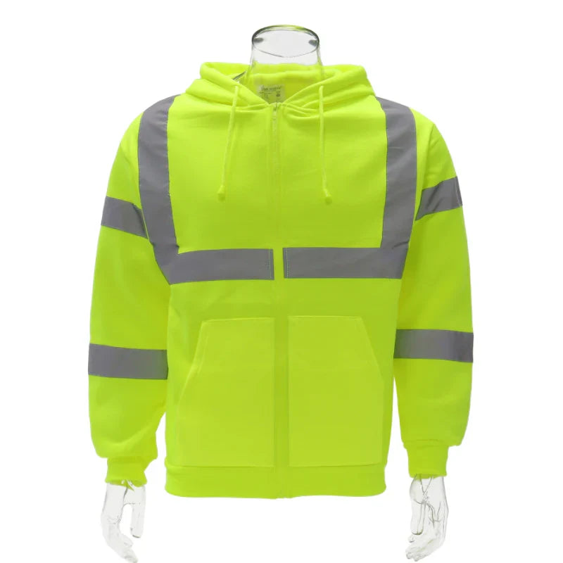 Hi-Vis Class 3 Zip-Up Hoodie with Pockets – Single Reflective Tape