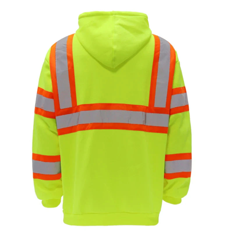 Hi-Vis Class 3 Reflective Stripe Zip-Up Hoodie with Pockets