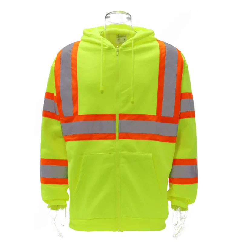 Hi-Vis Class 3 Reflective Stripe Zip-Up Hoodie with Pockets
