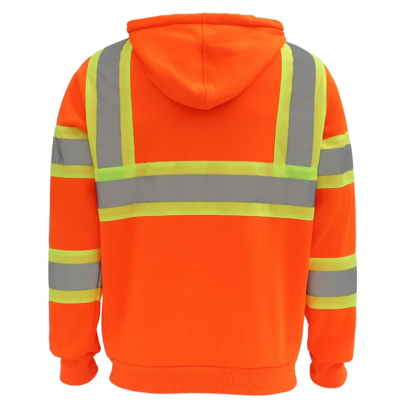 Hi-Vis Class 3 Reflective Stripe Zip-Up Hoodie with Pockets