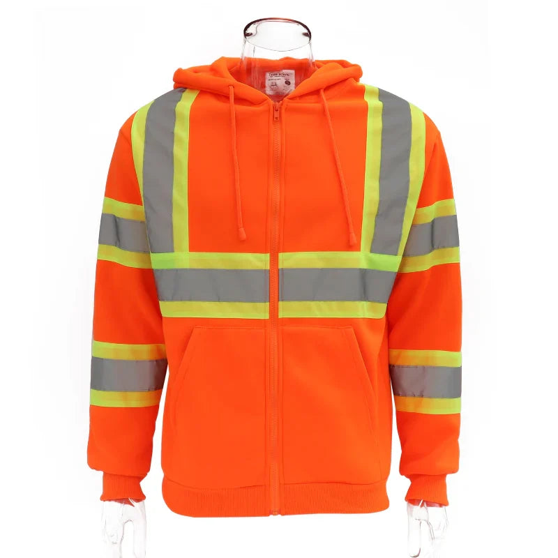 Hi-Vis Class 3 Reflective Stripe Zip-Up Hoodie with Pockets