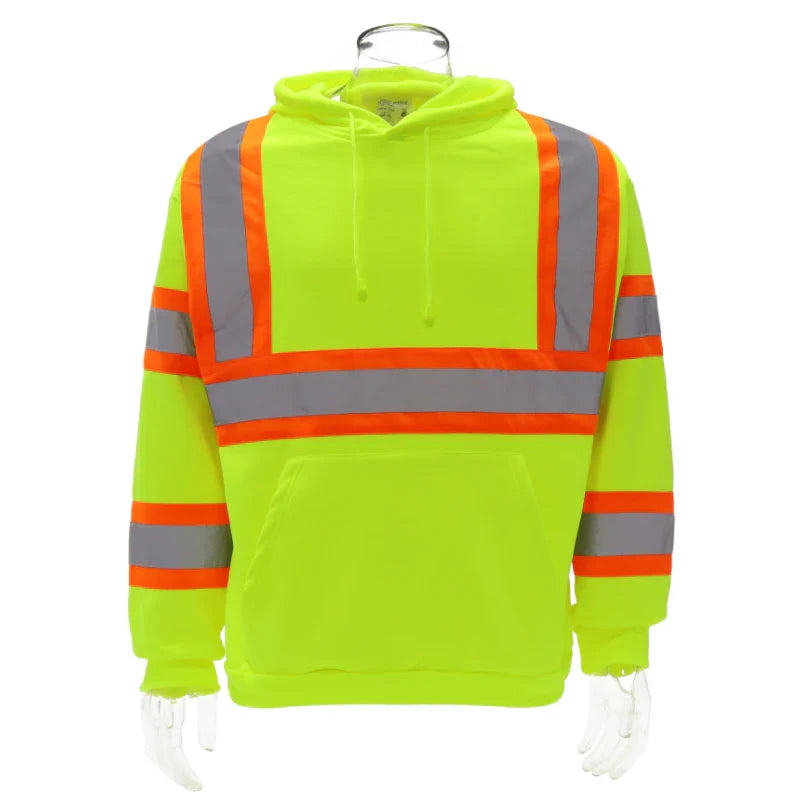 Hi-Vis Class 3 Reflective Stripe Pullover Hoodie with Front Pocket