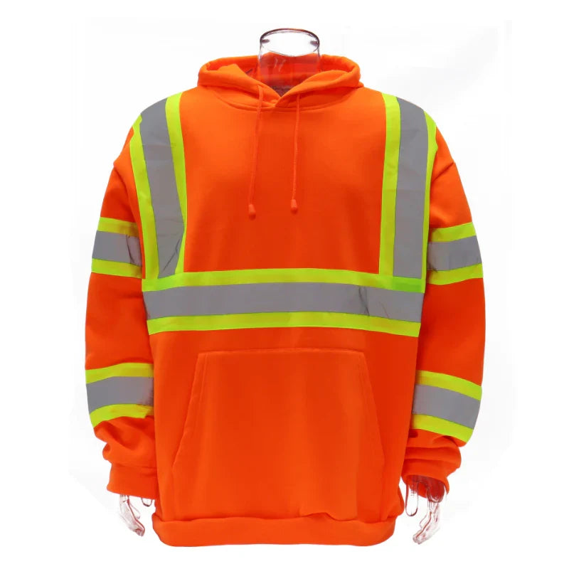 Hi-Vis Class 3 Reflective Stripe Pullover Hoodie with Front Pocket