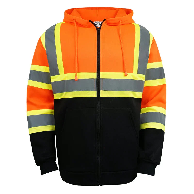 Hi-Vis Class 3 Color Block Zip-Up Hoodie with Reflective Stripes