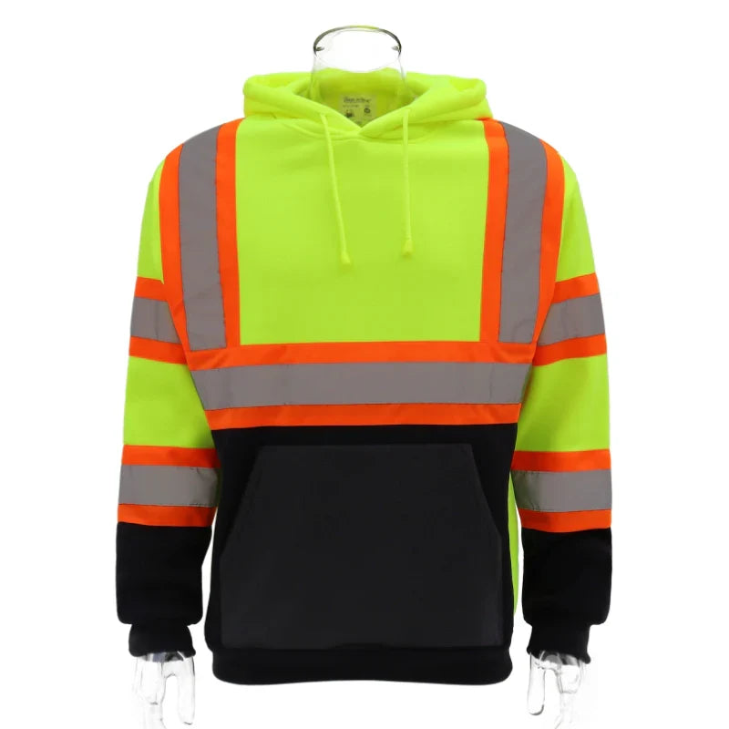 Hi-Vis Class 3 Color Block Pullover Hoodie with Reflective Stripes