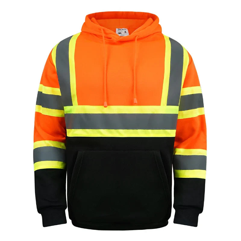 Hi-Vis Class 3 Color Block Pullover Hoodie with Reflective Stripes