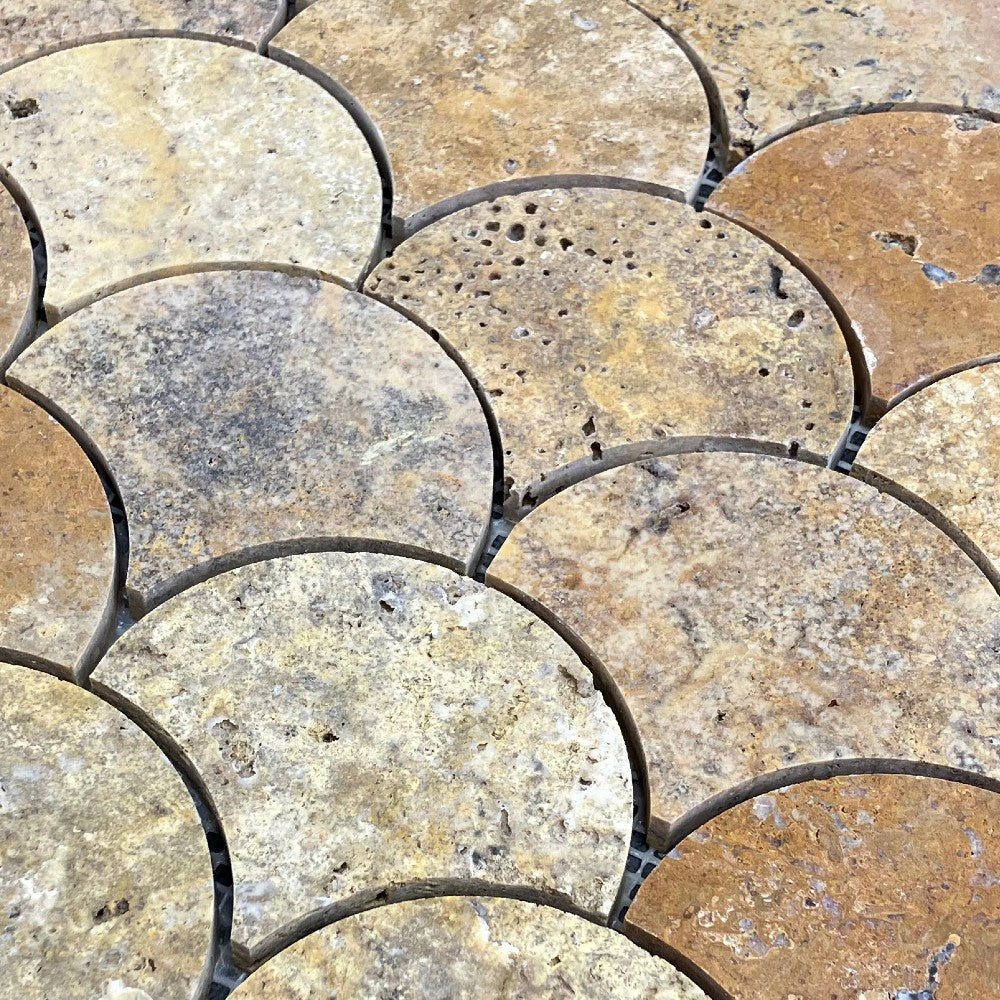 Scabos Travertine Laguna on 12" x 12" Mesh Mosaic Tile