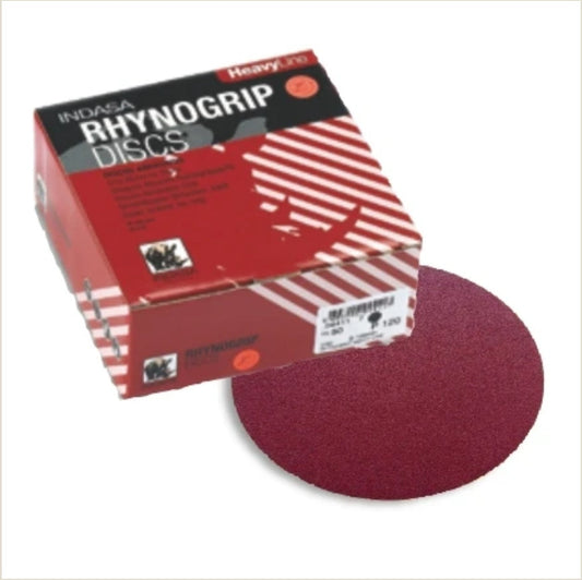Indasa 5" Heavy-Duty Sanding Discs – Rhynogrip Heavy Line, Hook & Loop, 36–80 Grit (510-E Series)