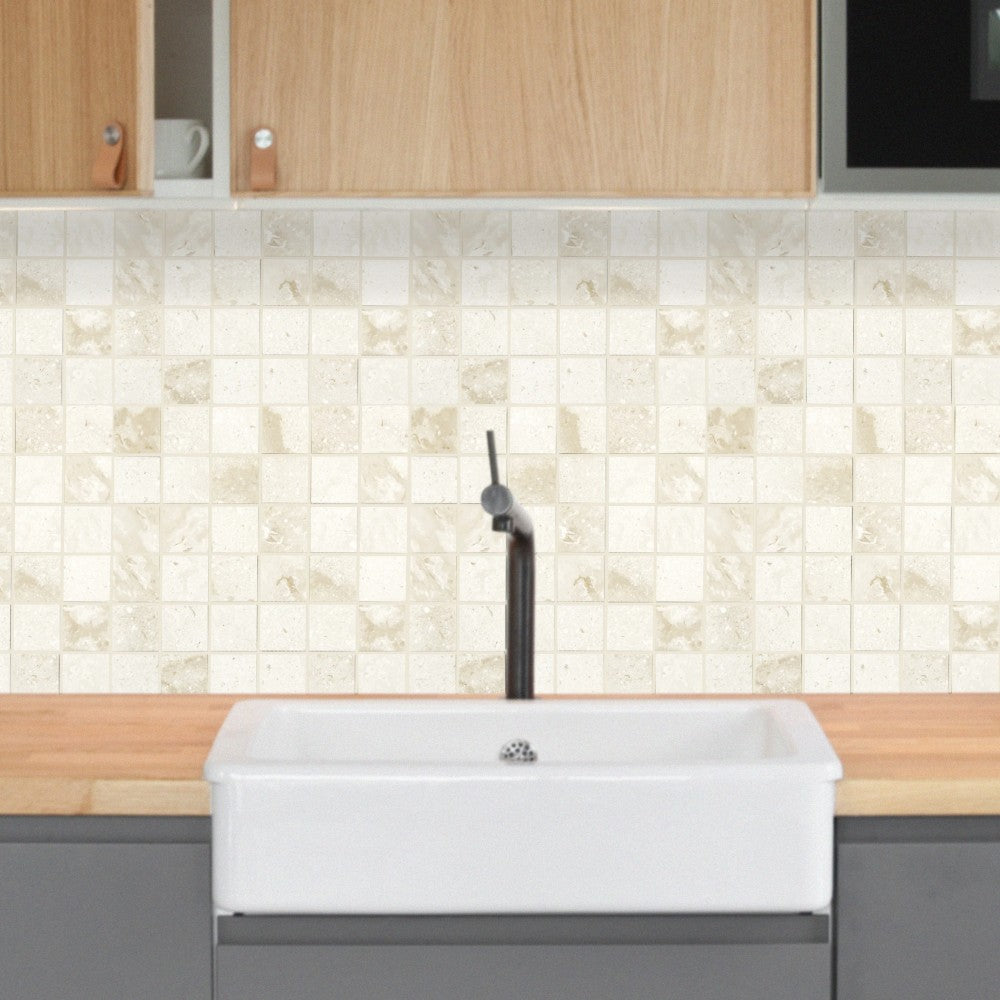 Shell Stone Limestone 2"x2" Honed on 12" x 12" Mesh Mosaic Tile