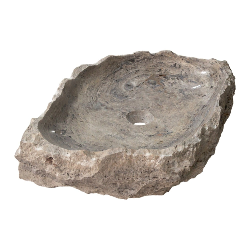 Silver Travertine Rustic Hand Chiseled Vessel Sink - 16x26x5