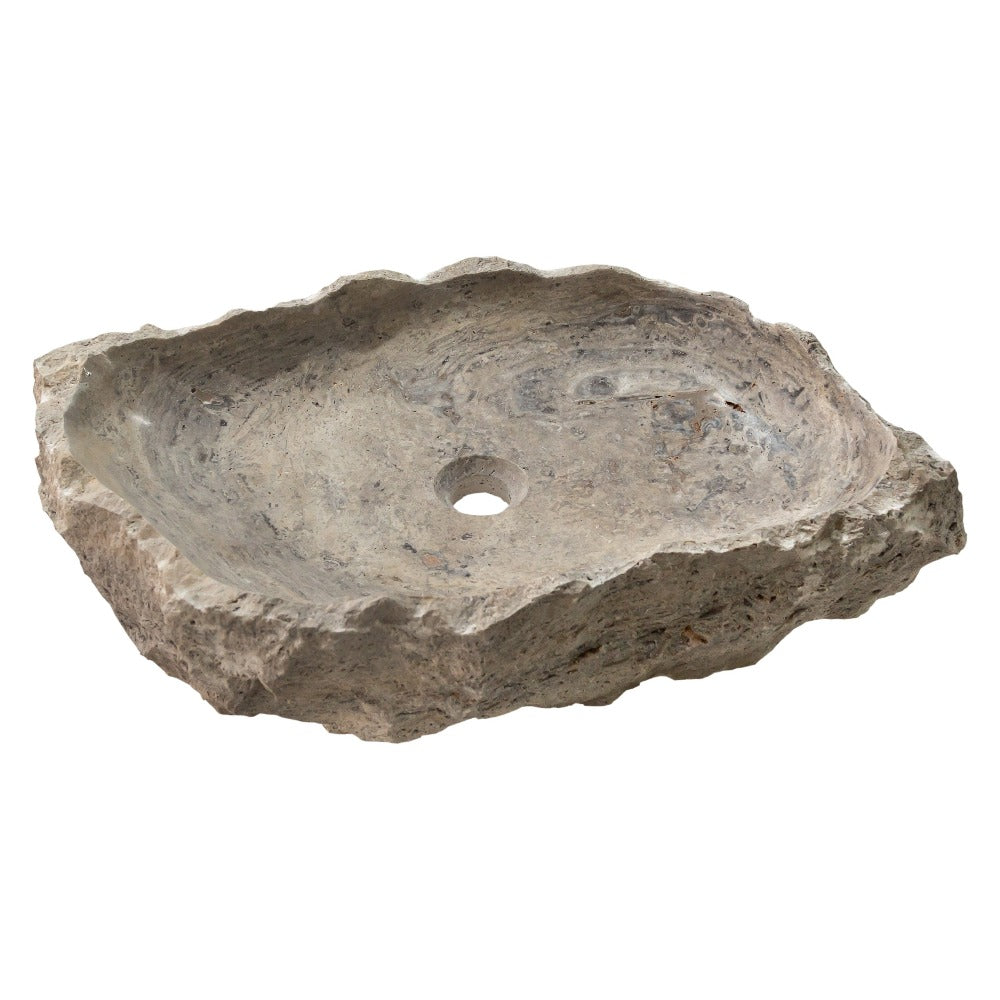Silver Travertine Rustic Hand Chiseled Vessel Sink - 16x26x5