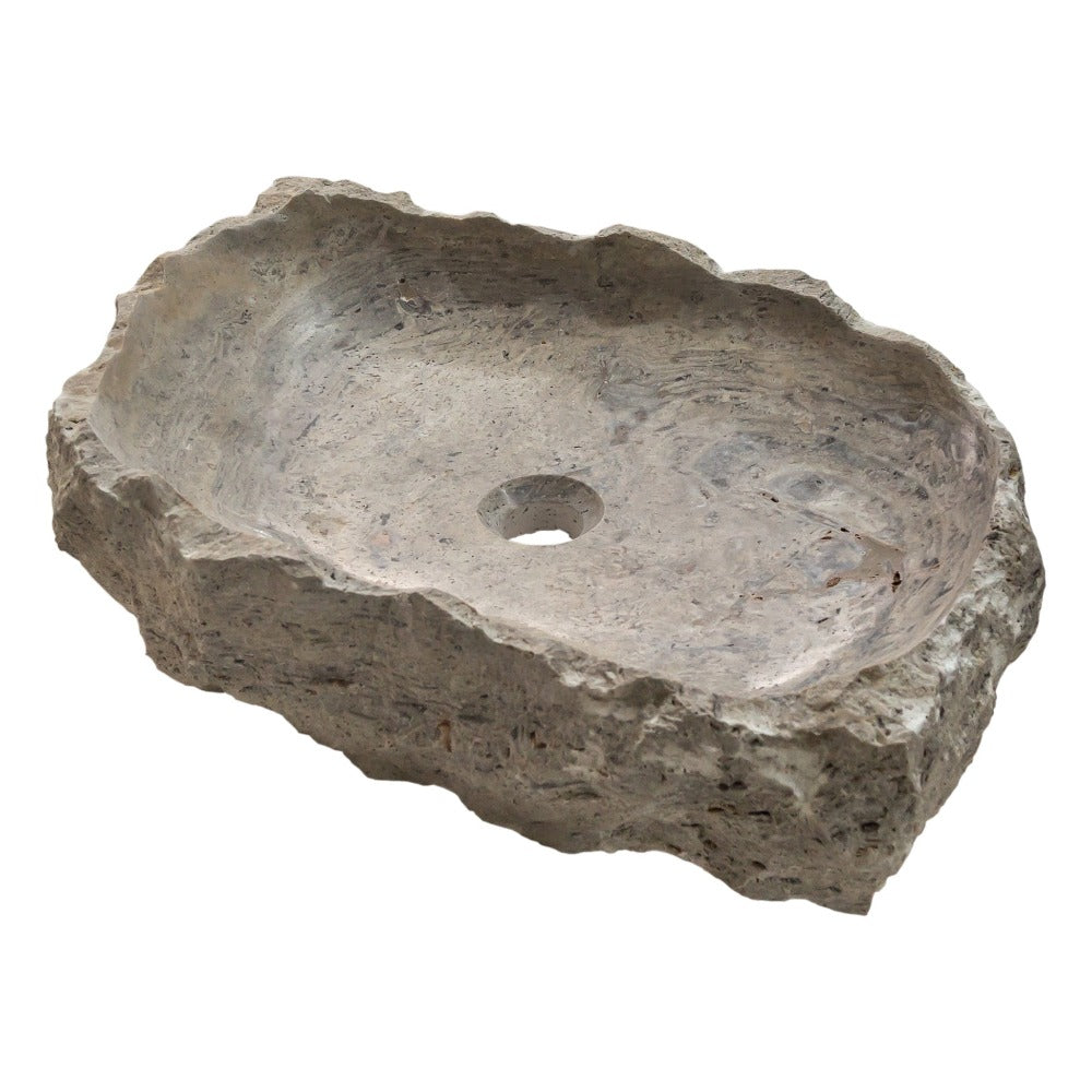 Silver Travertine Rustic Hand Chiseled Vessel Sink - 16x26x5