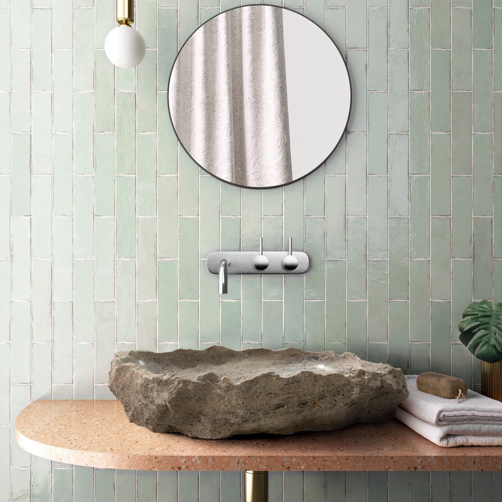 Silver Travertine Rustic Hand Chiseled Vessel Sink - 16x26x5