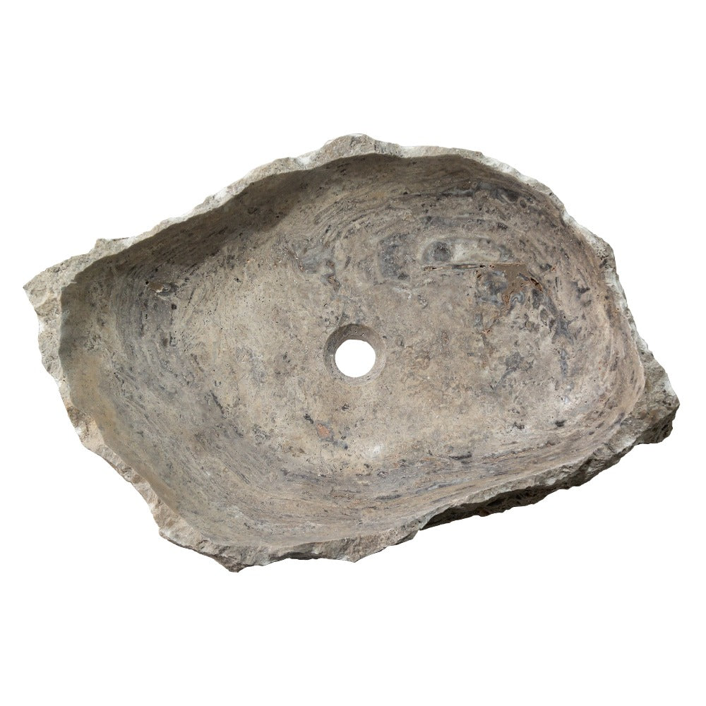 Silver Travertine Rustic Hand Chiseled Vessel Sink - 16x26x5