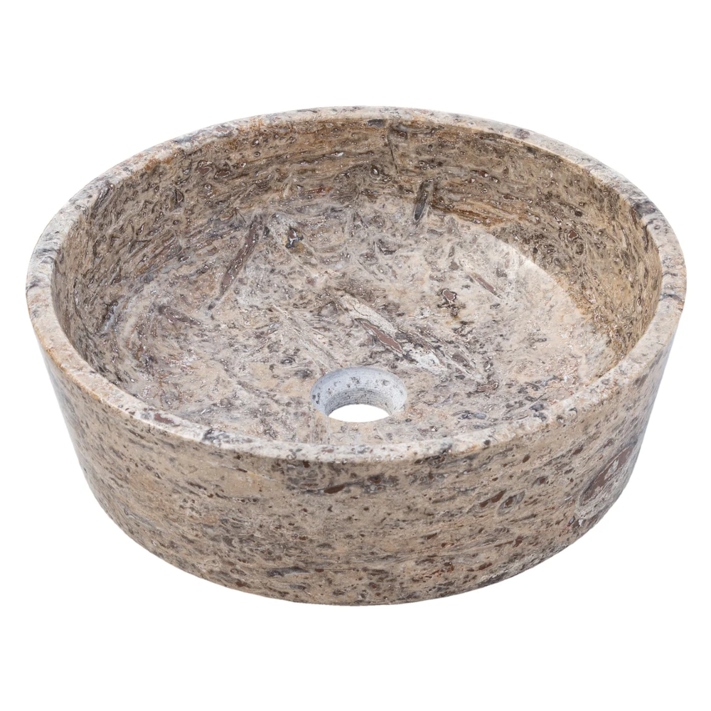 Silver Latte Travertine Handcrafted Natural Stone Round Vessel Sink - 16x5 Polished