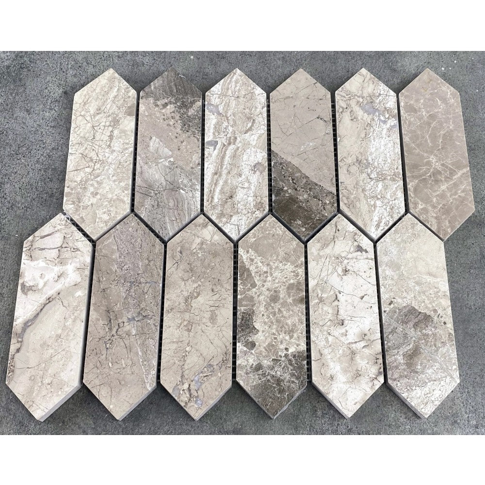 Silver Shadow Marble Strada Design on 12" x 12" Mesh Mosaic Tile