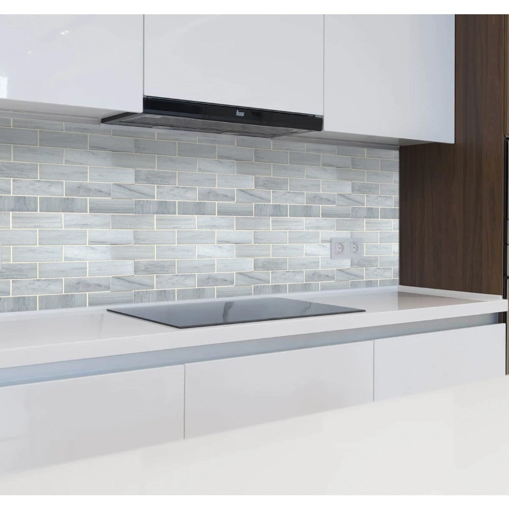 Solto White Marble 2"x4" Brick Honed on 12" x 12" Mesh Mosaic Tile