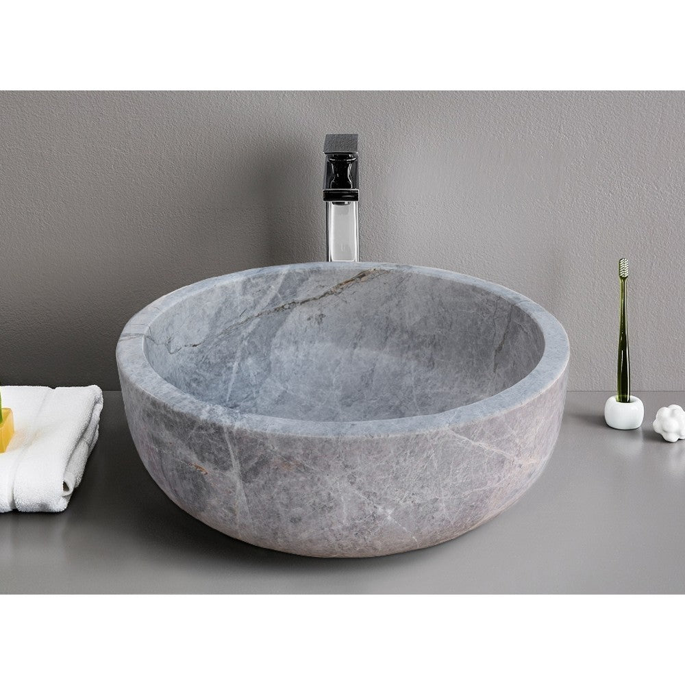 Sirius Silver Marble Vessel Sink Polished Finish 16 x 6 Inches