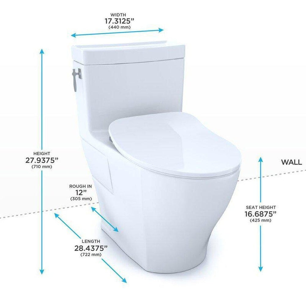 TOTO Aimes Cotton White 1.28 GPF Elongated One-Piece Toilet With Slim Seat & Washlet+ Connection