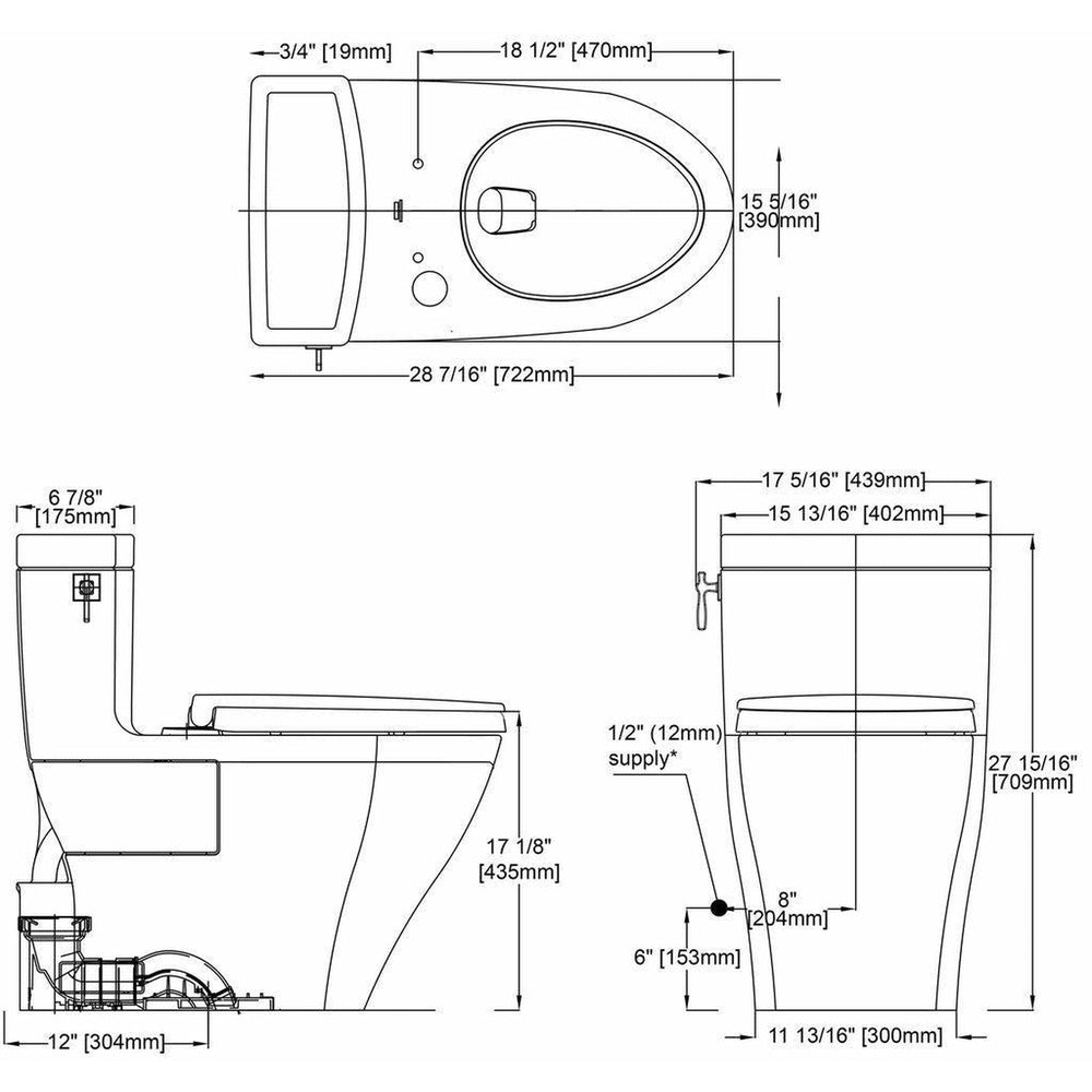 TOTO Aimes 1.28 GPF Elongated One-Piece Toilet With Washlet+ Connection MS626124CEF