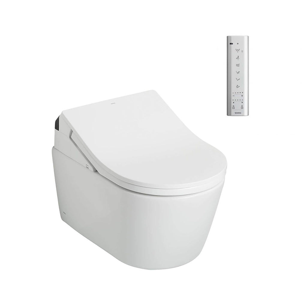 TOTO RP Wall-Hung D-Shape Toilet with RX Bidet Seat and DuoFit In-Wall 1.28 and 0.9 GPF Dual-Flush Tank System, Matte Silver CWT4474047CMFG#MS